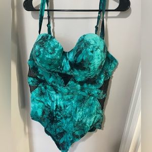 Teal tie dye one piece swim